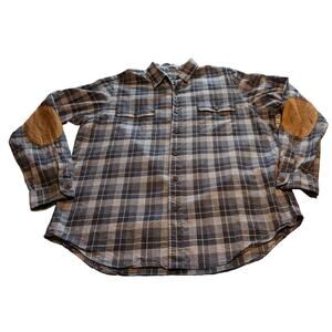 Polo Ralph Lauren Blue Plaid Elbow Patch Shirt XL Dark Academia Professor